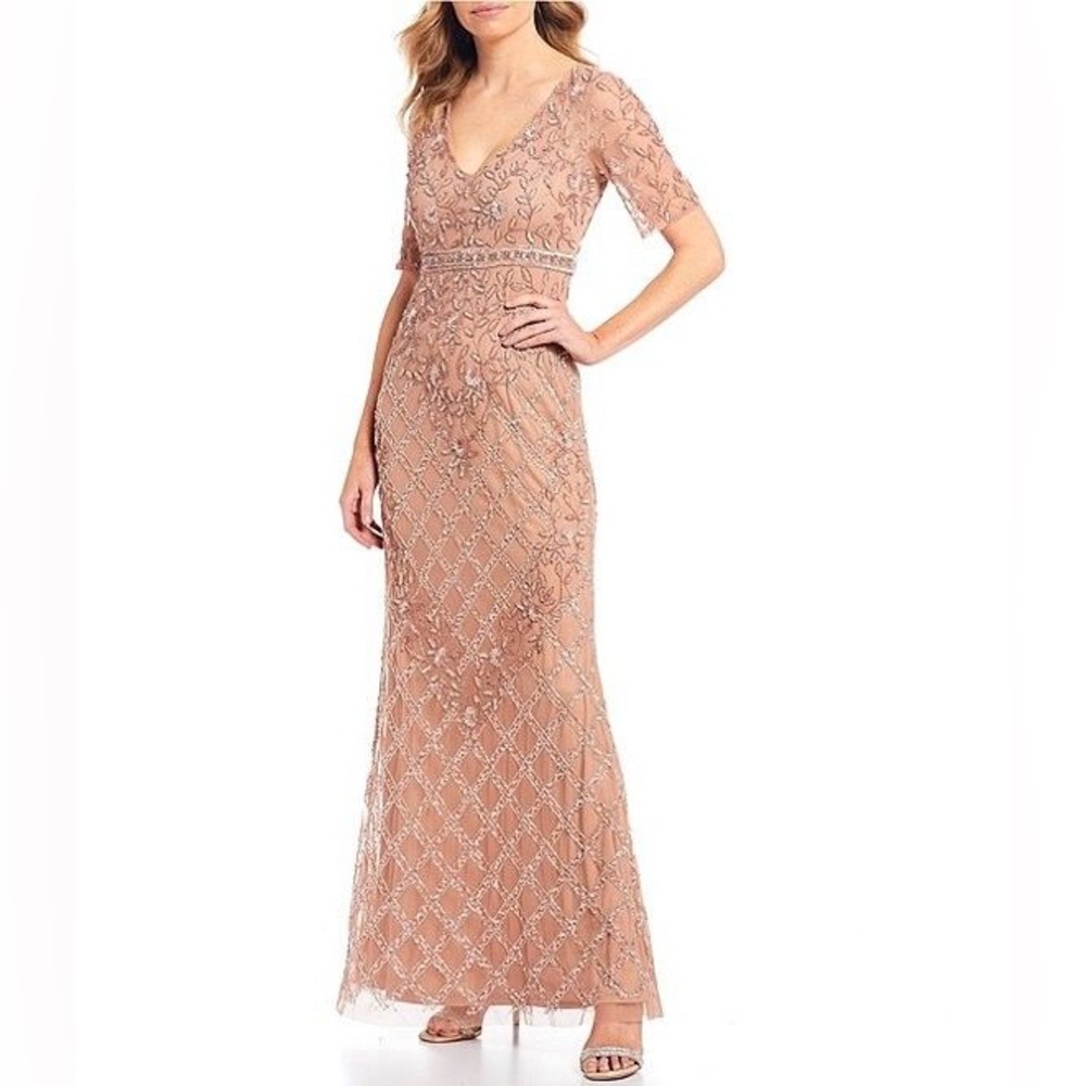 Adrianna Papell V-Neck Beaded Mermaid Gown